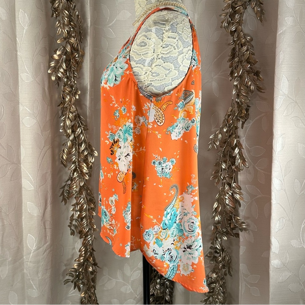 Torrid Floral Orange Sleeveless Top high low - Picture 7 of 12